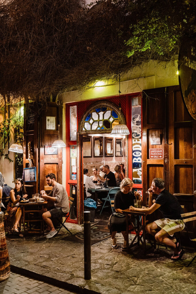 Guests dining outside a restaurant in Ibiza