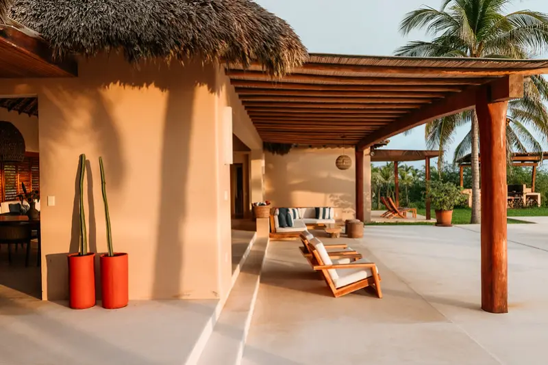 Shaded terrace at Casa Zicatela