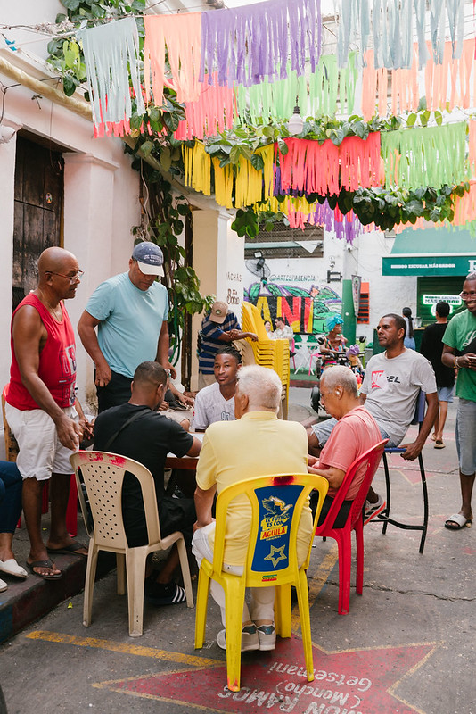 Local street life and colorful decorations in Cartagena, Colombia