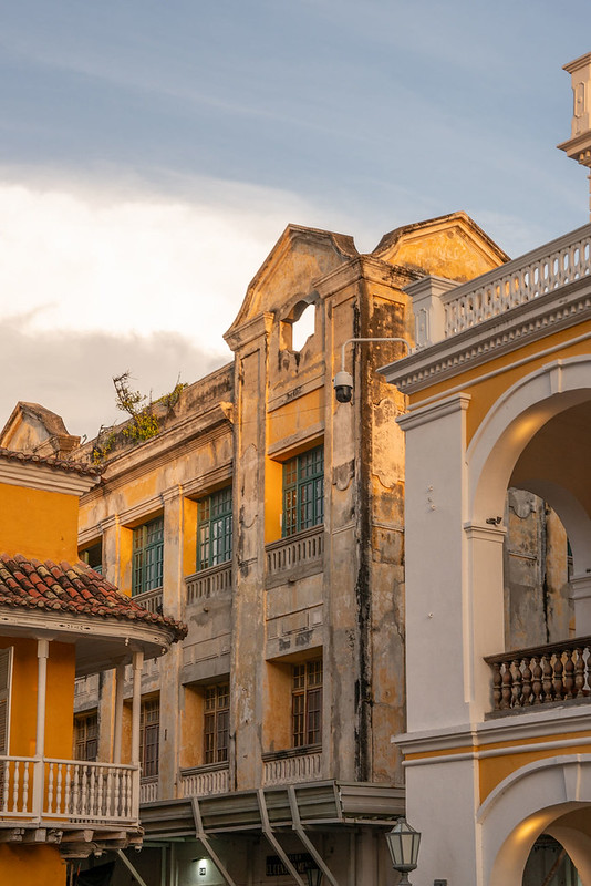 Historic colonial buildings and balconies in Cartagena's Old City