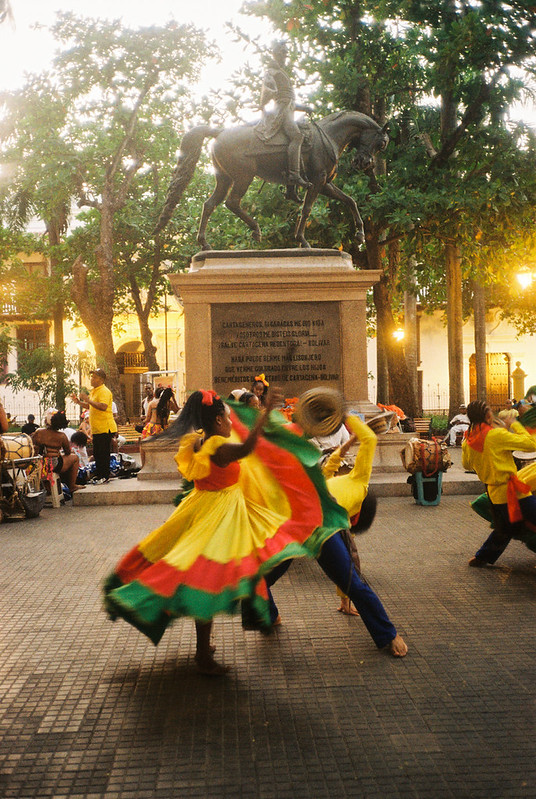 Dancers performing in Plaza Bolívar in Cartagena, Colombia