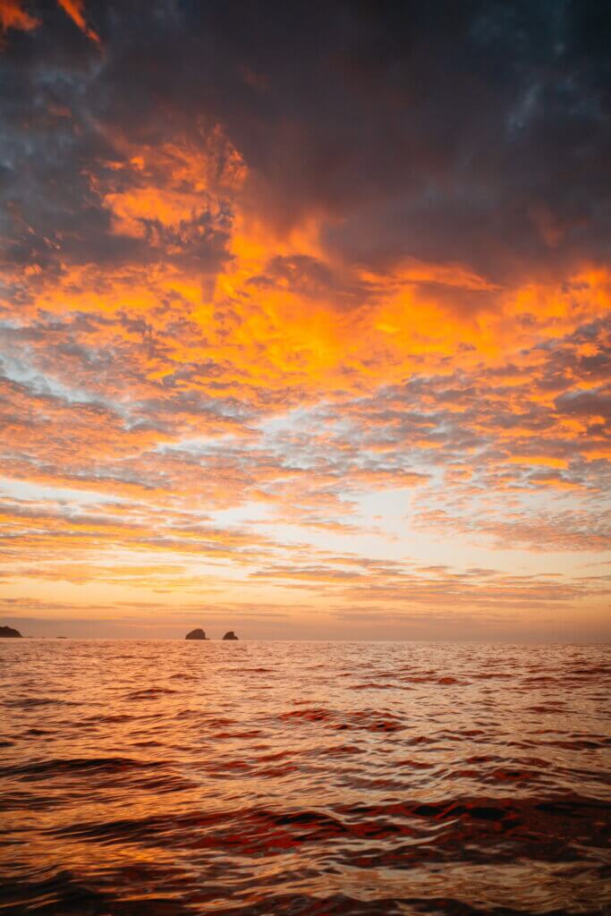 Fiery sunset over the Pacific Ocean in Puerto Escondido, Mexico