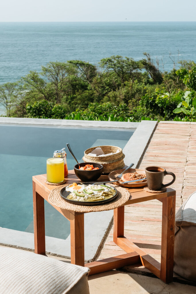 Mexican breakfast with chilaquiles and coffee