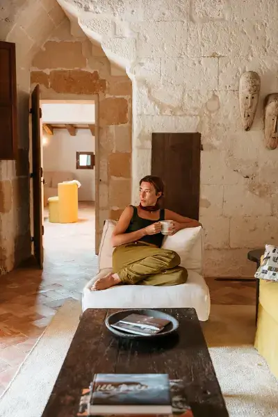 Peacefully drinking a cup of tea in the beautiful interiors of Santa Ana