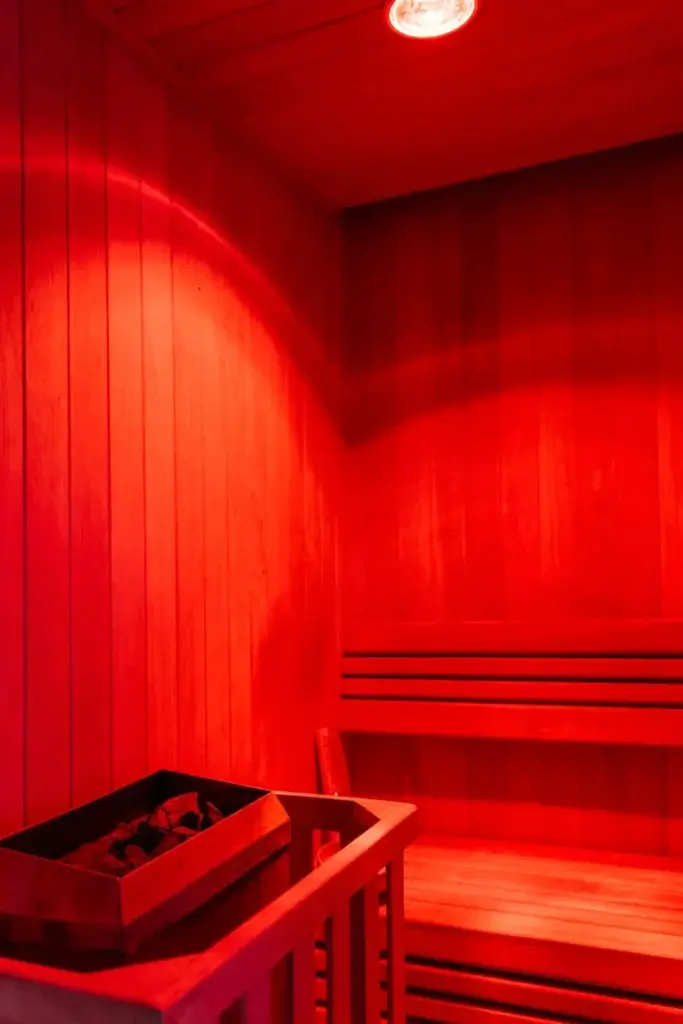 Wooden sauna interior at Casa Nahual in Mazunte, Mexico