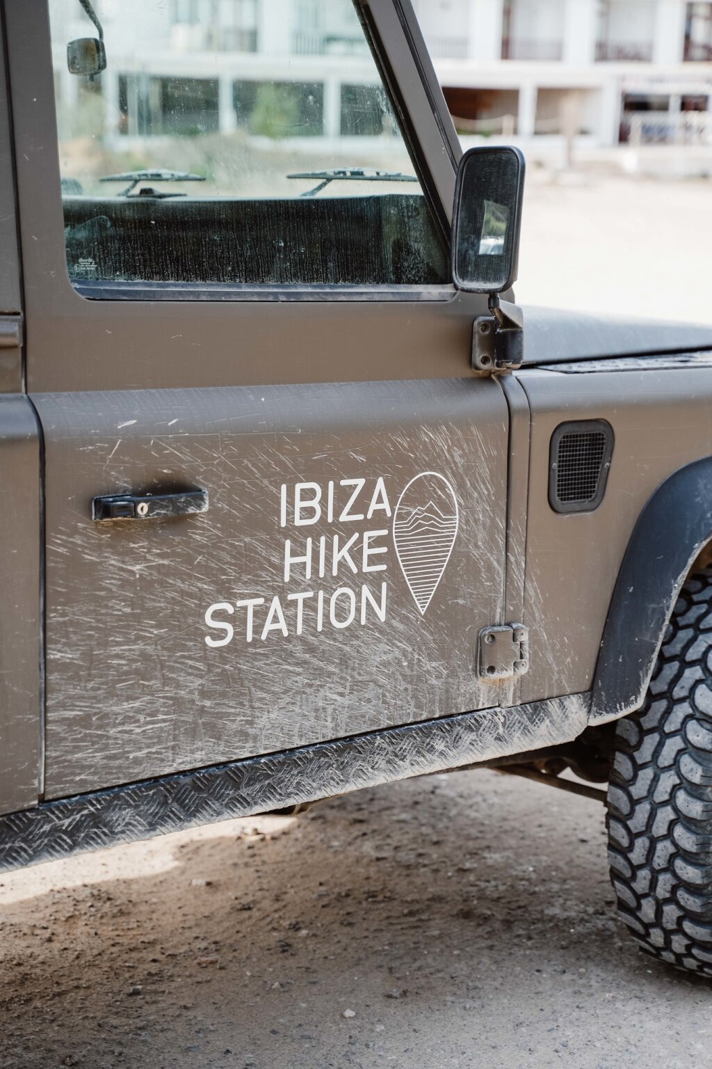 Close-up of an off-road vehicle marked Ibiza Hike Station.